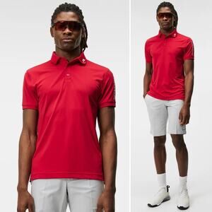 J. LINDEBERG Tour Tech Slim Fit Polo Chili Pepper Red Logo Stretch Sz Large NEW